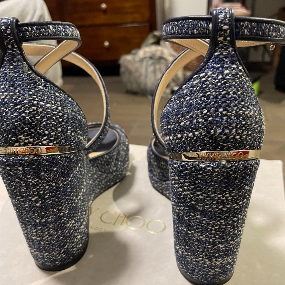 Jimmy Choo Blue Tweed Wedges - Picture 7 of 7
